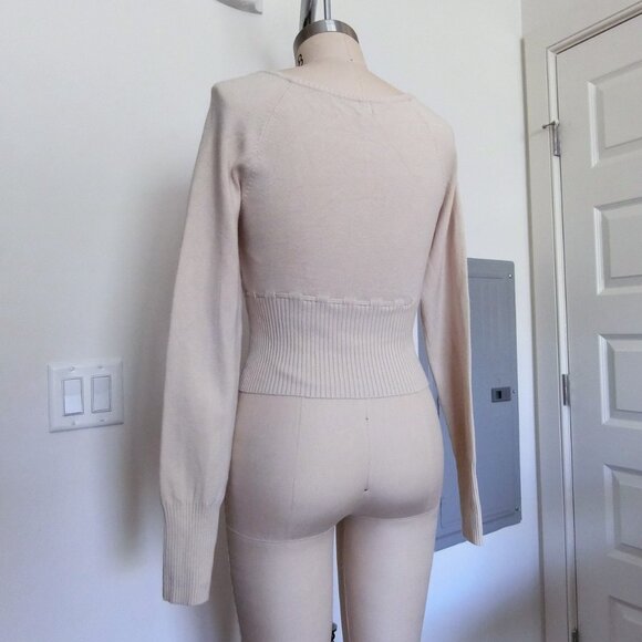 Urban Outfitters Beige Ribbed Waist Sweater | Square Neck | Size L - Picture 2 of 3
